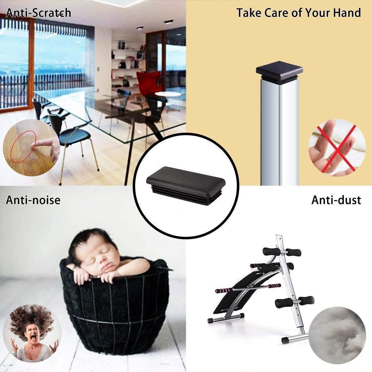(Set of 8) 2x 4OD Rectangular Tube Plug Non-Slip Plastic Tubing End Cap F... gallery