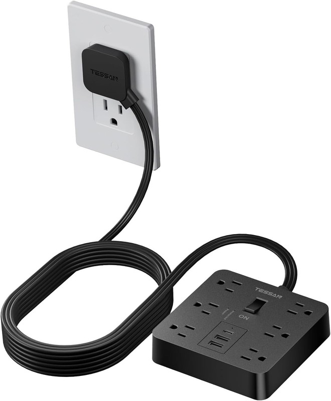 TESSAN Surge Protector Power Strip Flat Plug Extension Cord 5/15 Ft for Indoor gallery