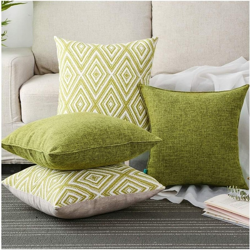 HPUK Decorative Throw Pillow Covers Set of 4 Geometric Design Linen 8"x18" Green gallery