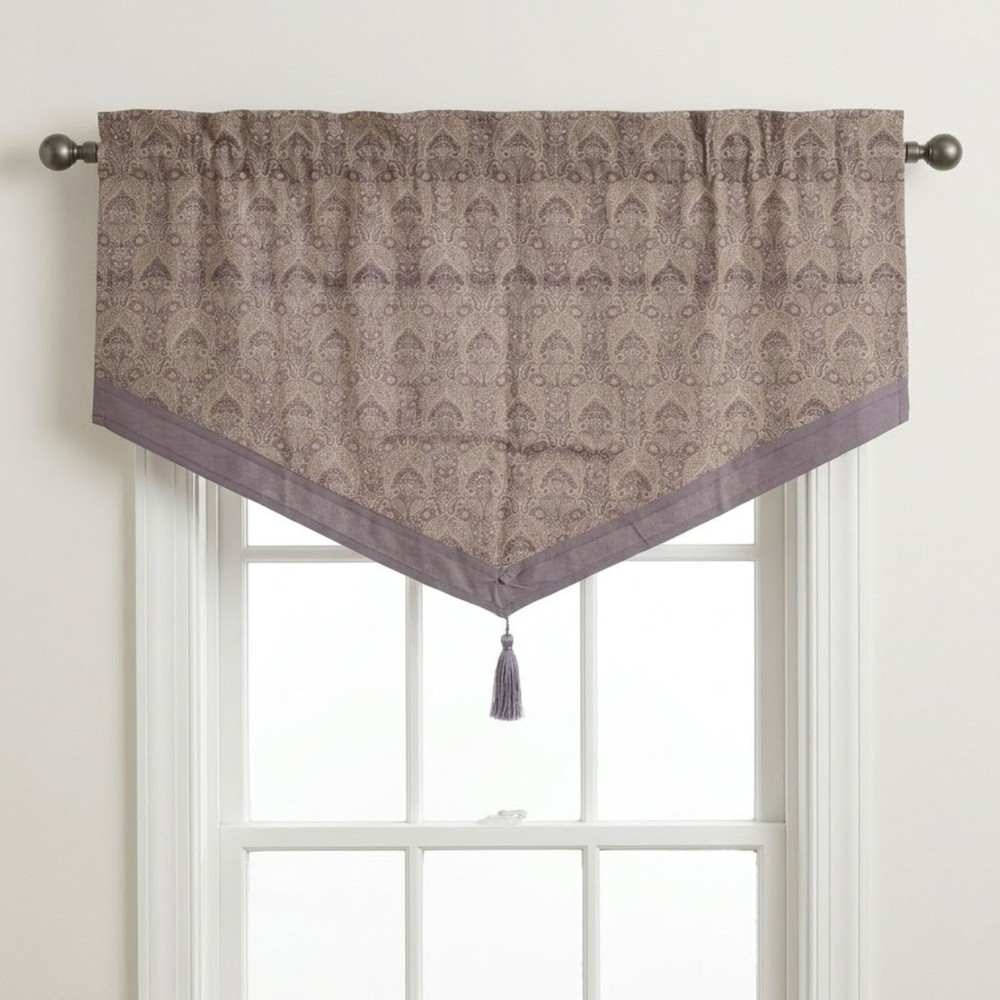 PAIR Croscill Malabar Amethyst Ascot Valances Purple Gray Paisley NEW Tassels