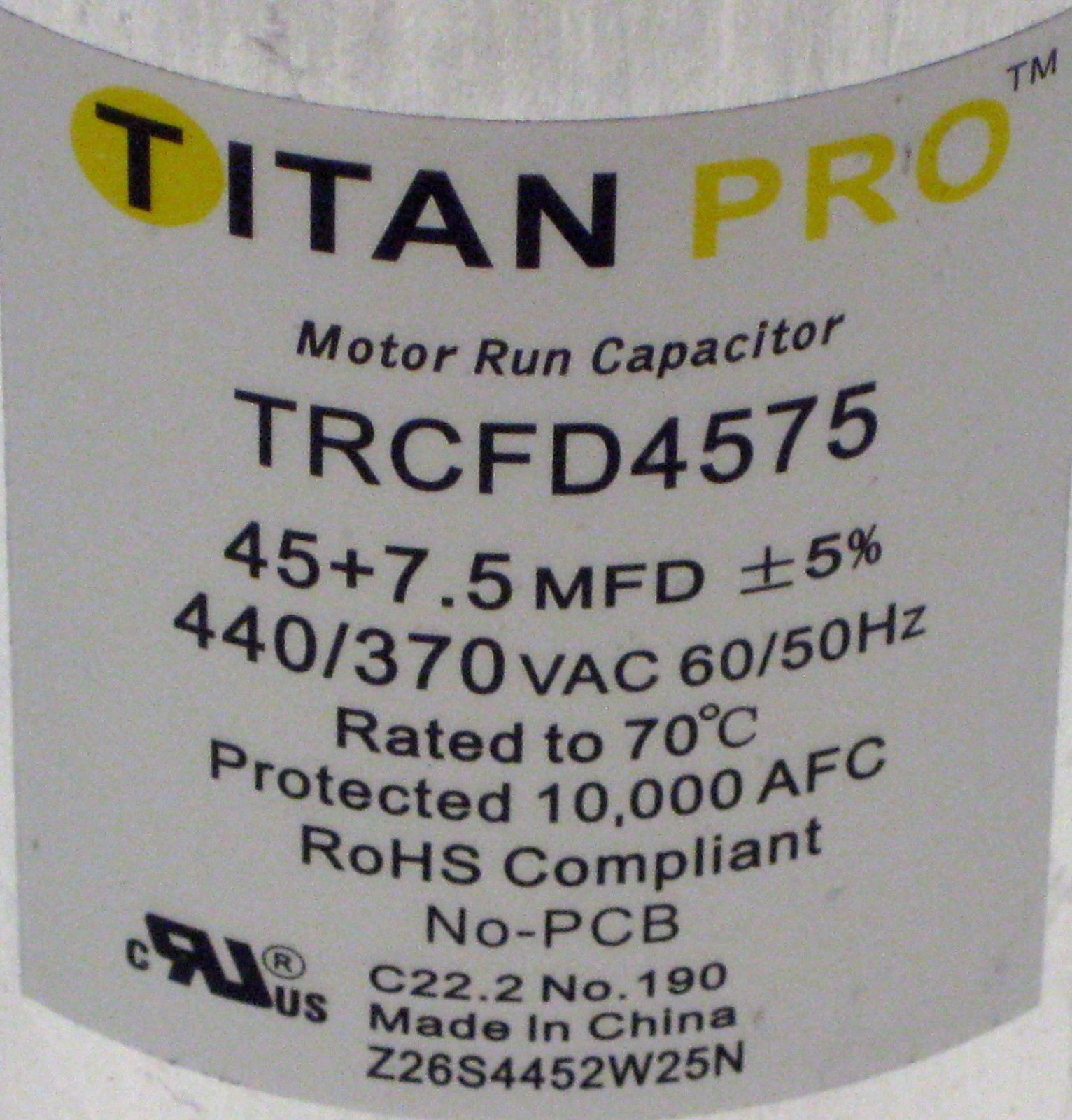 TitanPro TRCFD4575 HVAC Round Dual Motor Run Capacitor 45/7.5 MFD/UF440/370 gallery
