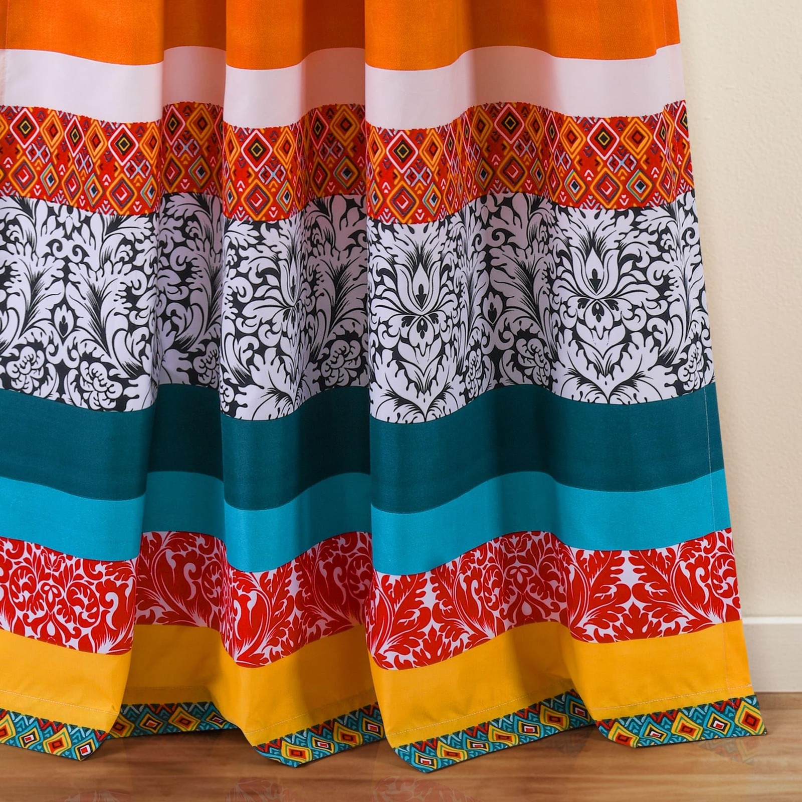 Boho Stripe Window Curtain Bohemian Geomatric Floral Design Panel Pair, 52"W ... gallery