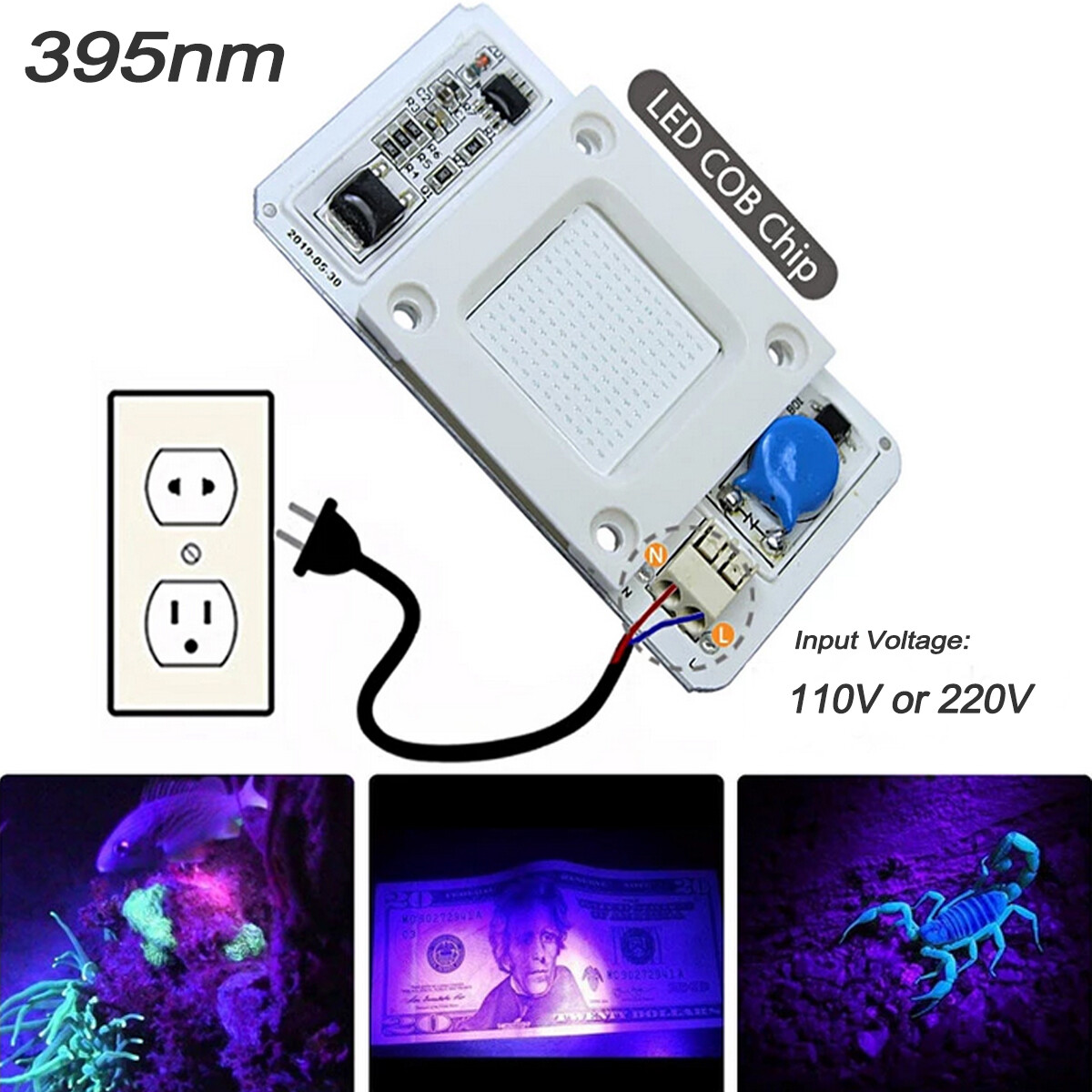 Driverless 50W 395-400nm UV COB LED Chip Smart IC 110/220V No welding Light Lamp gallery