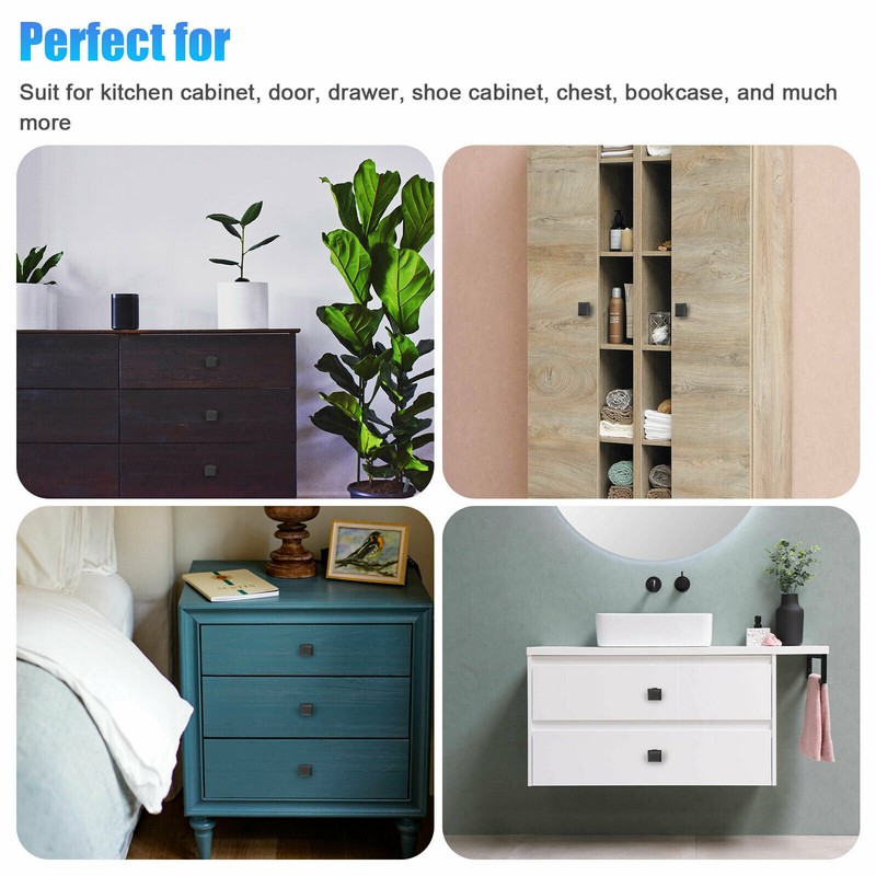 20 Packs Black Square Door Knobs Cabinet Handles Cupboard Drawer Kitchen Pulls gallery
