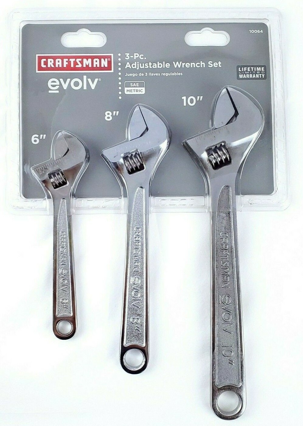 Craftsman 3 Piece Adjustable Wrench Set - 6, 8, 10 inch length (Damaged Packing) gallery