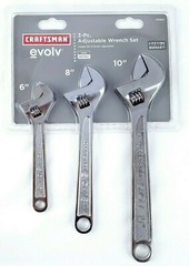 Craftsman 3 Piece Adjustable Wrench Set – 6, 8, 10 inch length (Damaged Packing)