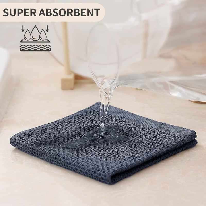 6 Pack Cotton Kitchen Dish Cloths Waffle Weave Absorbent Towels 12x12 Gray gallery