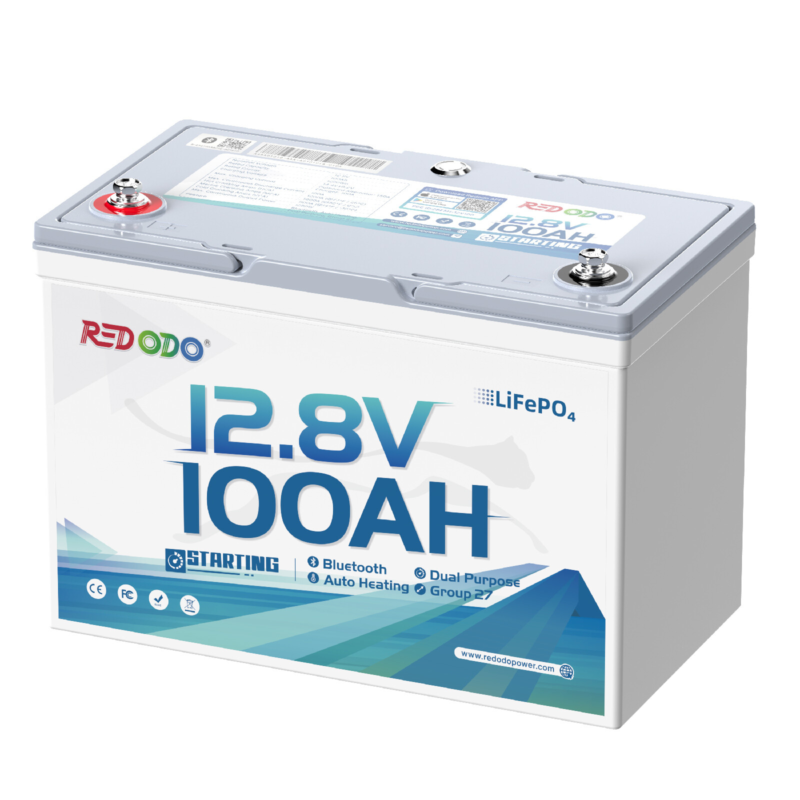 Redodo 12V 100Ah Bluetooth Dual-Purpose 900CCA Group27 Marine Starting Battery gallery