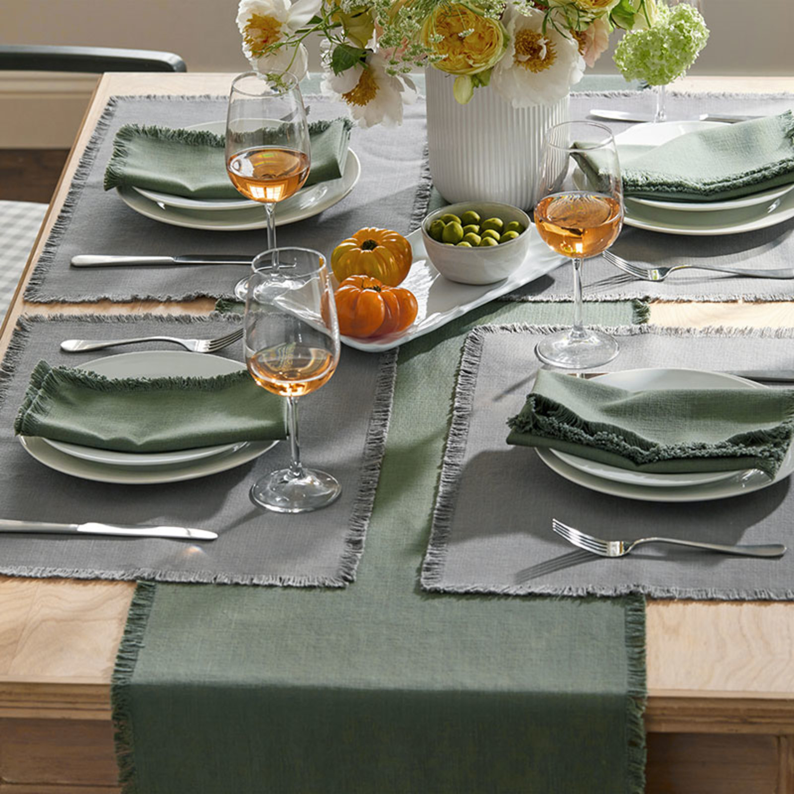 Solid Fringe Table Runner - Moss Green, 16 in. x 108 in.... gallery