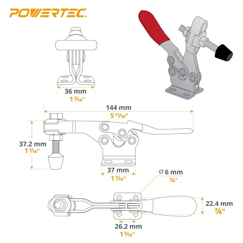POWERTEC Quick Release Horizontal Toggle Clamp 201B 300lb Holding Capacity 12PK gallery