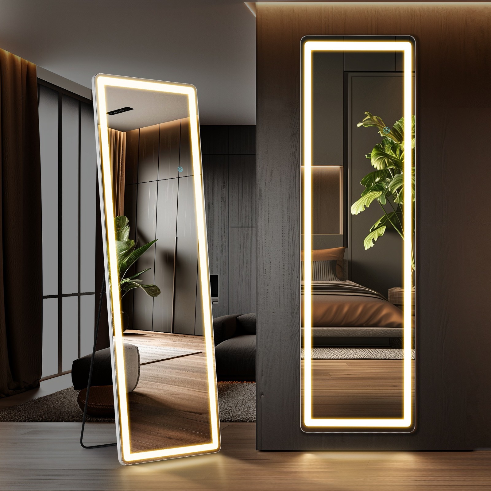 Curved/rectangular LED full-length mirror Floor-length full-length mirror gallery