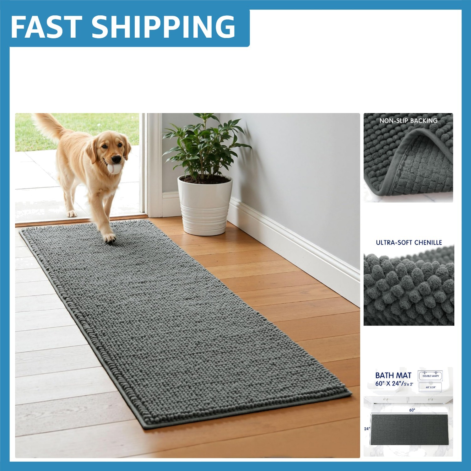Versatile 24" x 60" Chenille Bath Rug - Soft, Absorbent & Stylish for Any Room gallery