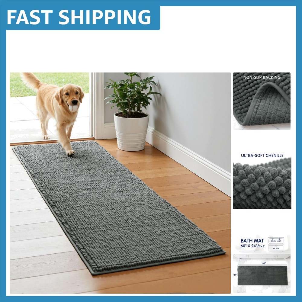Versatile 24" x 60" Chenille Bath Rug - Soft, Absorbent & Stylish for Any Room