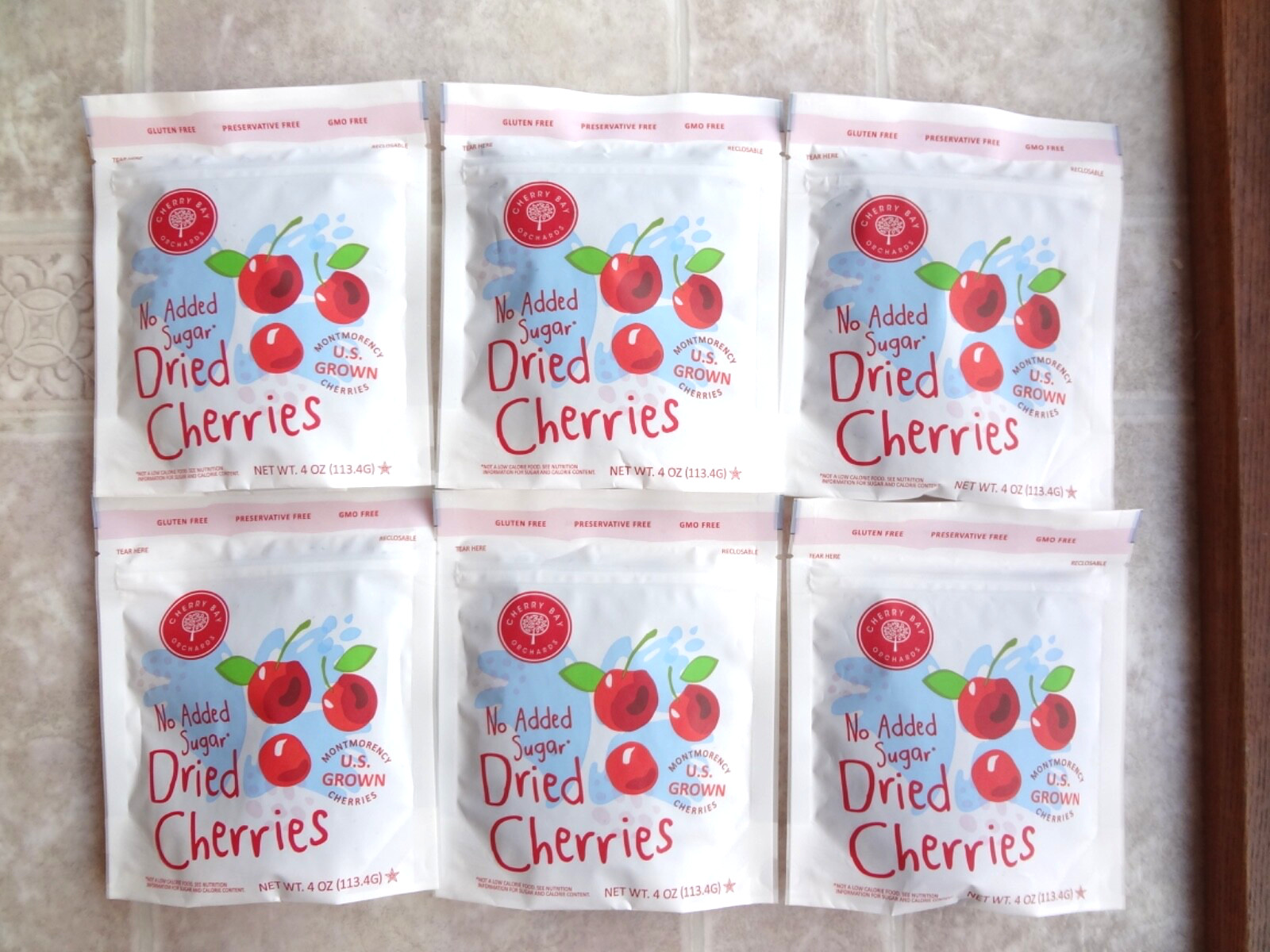 Cherry Bay Orchards No-Added-Sugar Dried Montmorency Cherries 4 oz each (6 bags) gallery