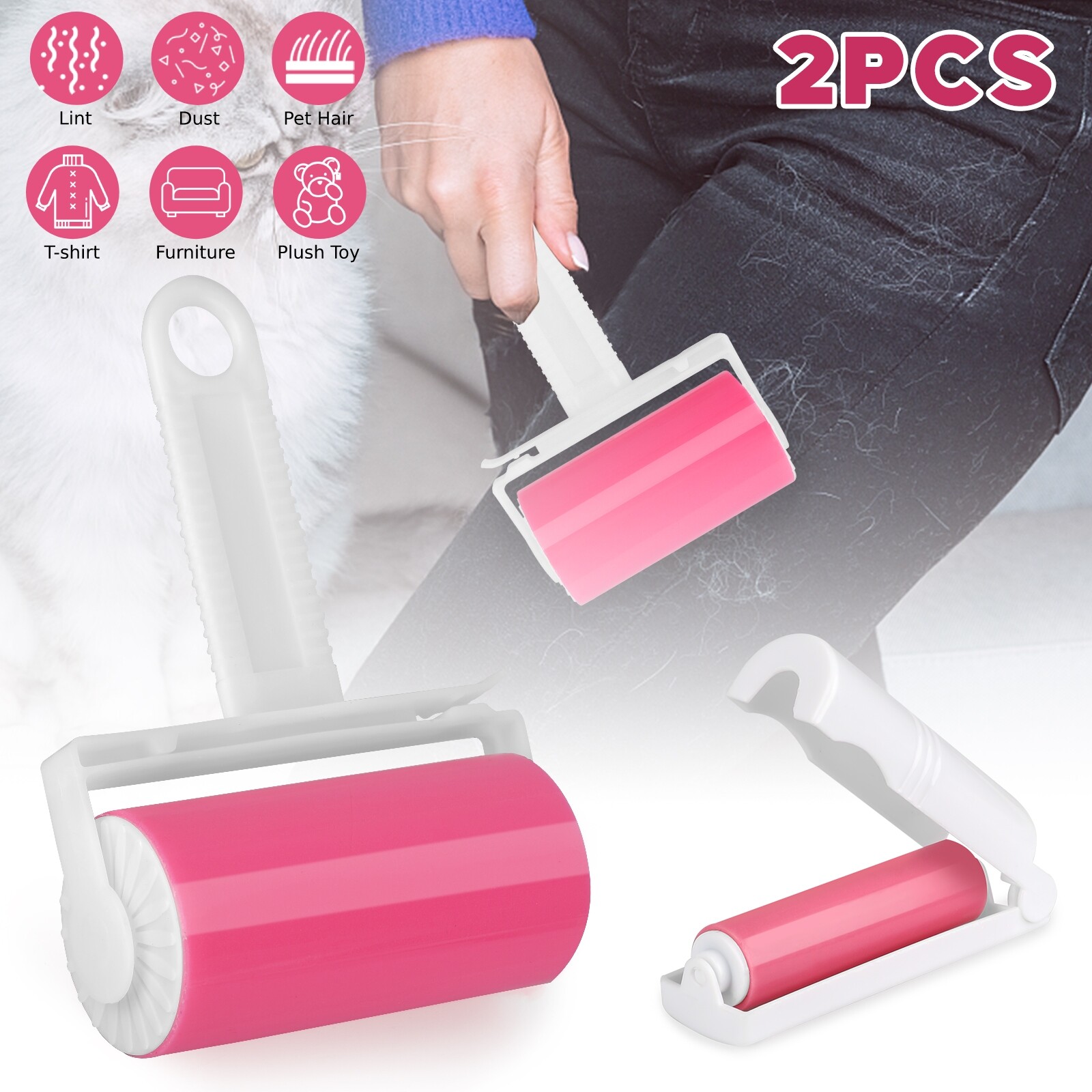 Sticky Lint Roller Clean Pet Hair Remover Washable Reusable Set of 2 Travel Size gallery