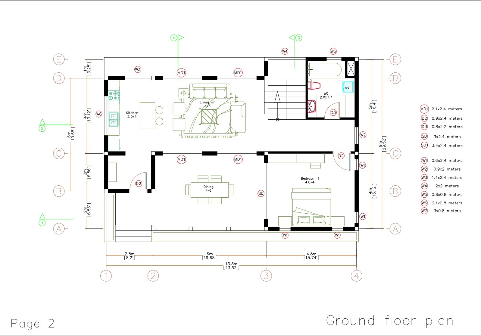 44x30 Feet Small House Plan 13.3x9 Meter 2 Beds 2 Baths Flat Roof (A4 Hard Copy) gallery