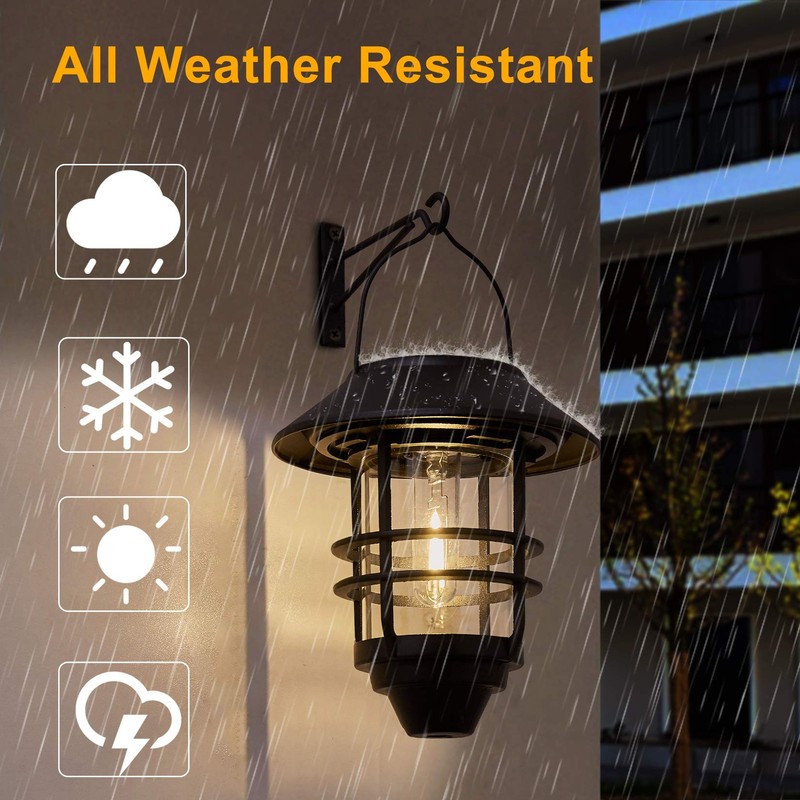 SOLAR LANTERN Hanging Wireless Lights Garden Porch Fence Black 2 Pack DERYNOME gallery