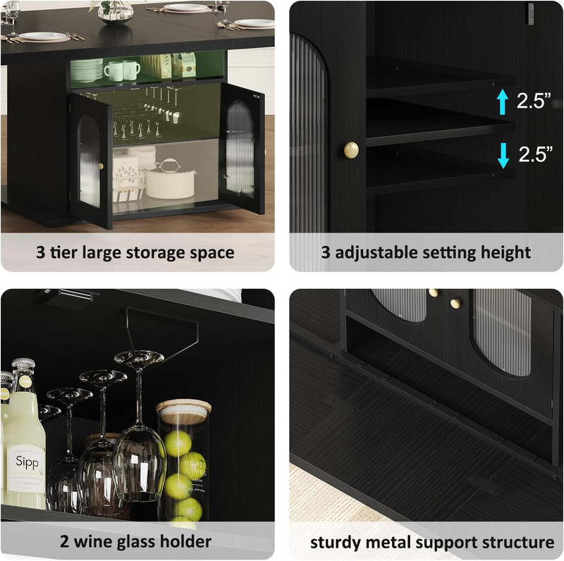 HSH Black Dining Table for 4 to 6, Modern Kitchen Dining Room Table with 3-Tier gallery