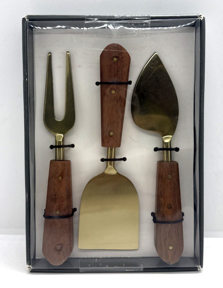 Threshold Cheese Knife Set of 3 Rustic Natural Wood & Stainless Steel gallery