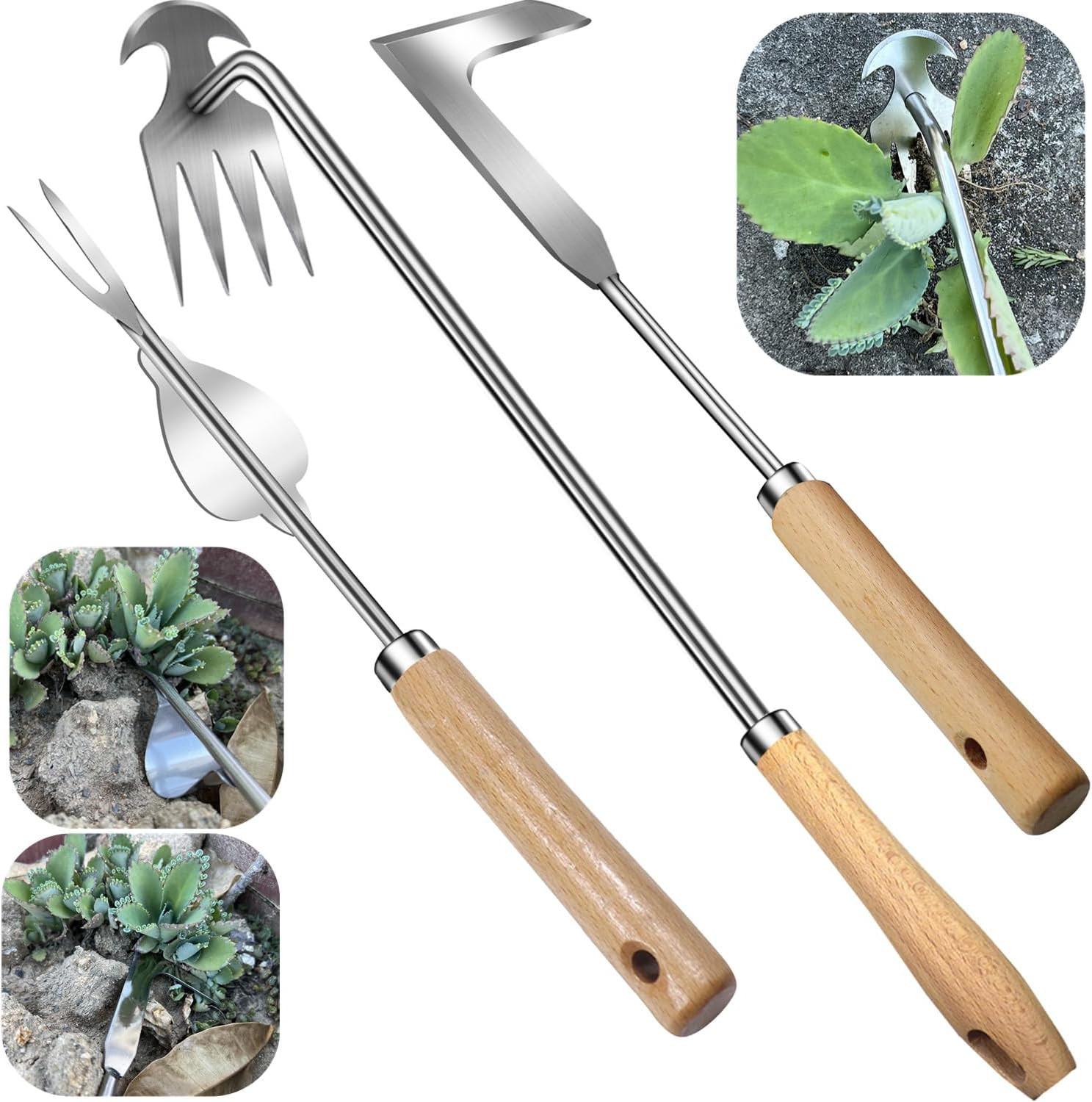 3pc Stainless Steel Weed Puller Set 4-Tine & Crack Weeder gallery
