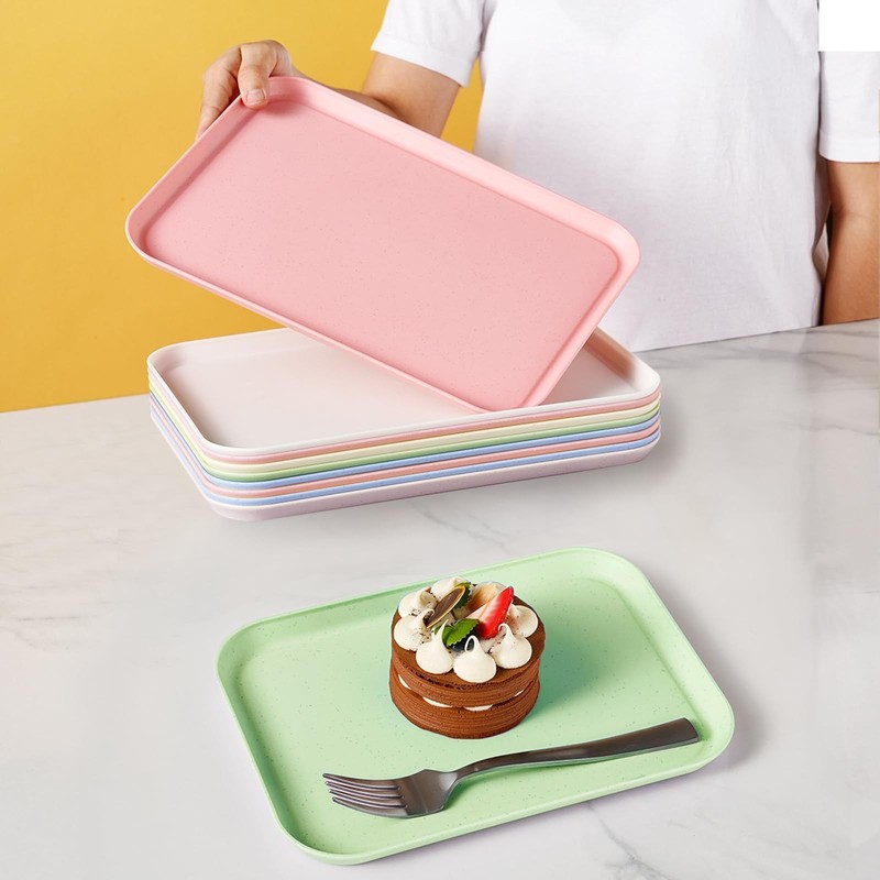 Multicolor Plastic Serving Tray 4 Pack 8.66x12 Inch Rectangular Heavy Duty gallery