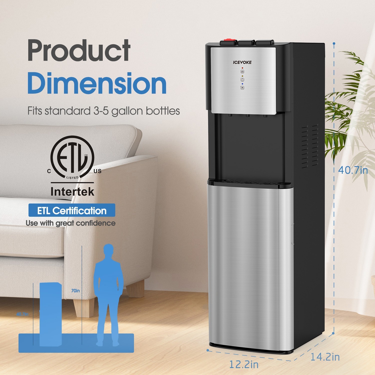 Self-cleaning Bottom Loading Hot & Cold Water Cooler Dispenser for 3 or 5 Gallon gallery