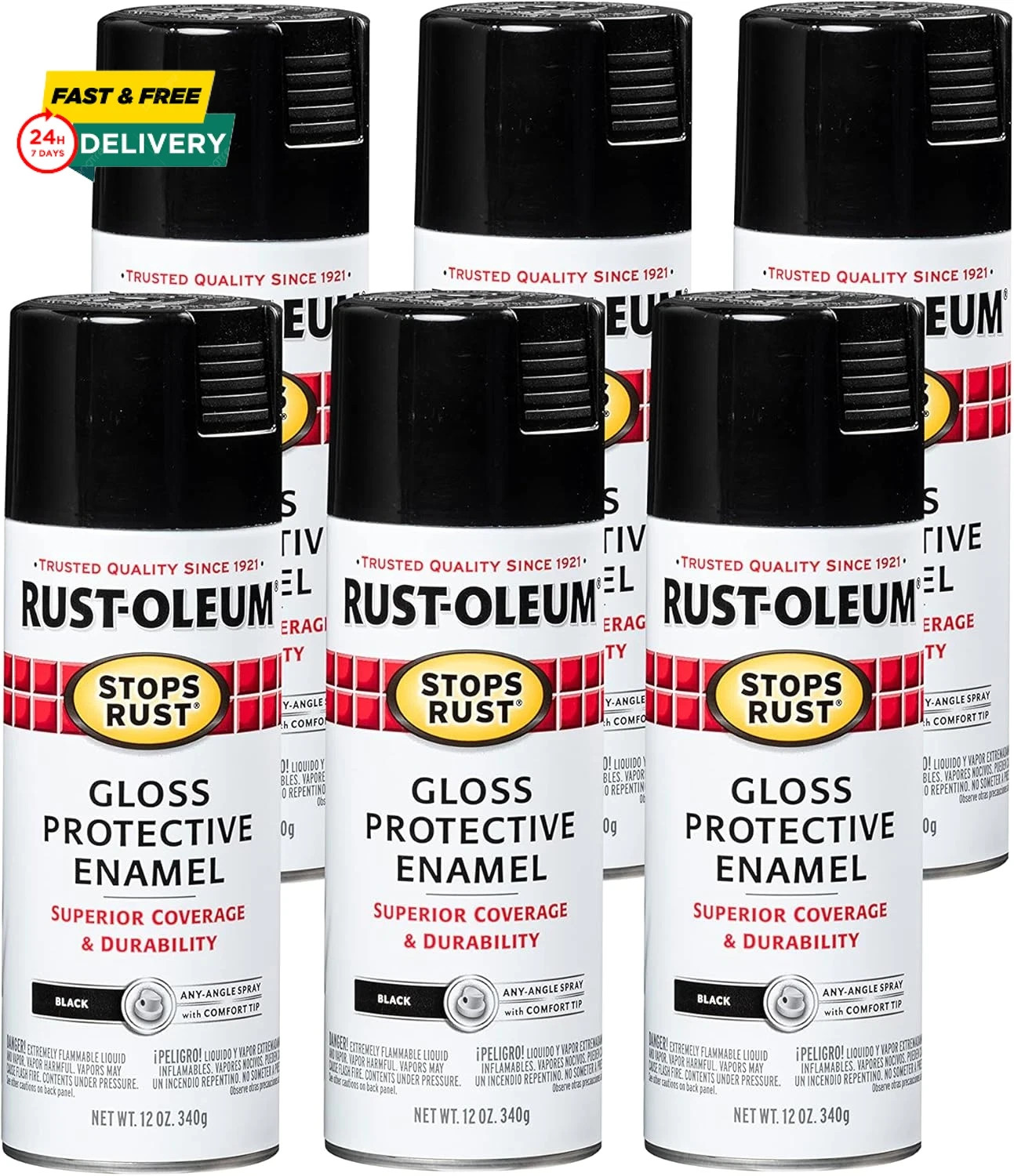 Rust-Oleum 7779830-6PK Stops Rust Spray Paint, 12 Oz, Gloss Black, 6 Pack gallery
