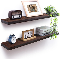 Rustic Dark Walnut Floating Shelves Set of 2, 36 Inch for Home Decor