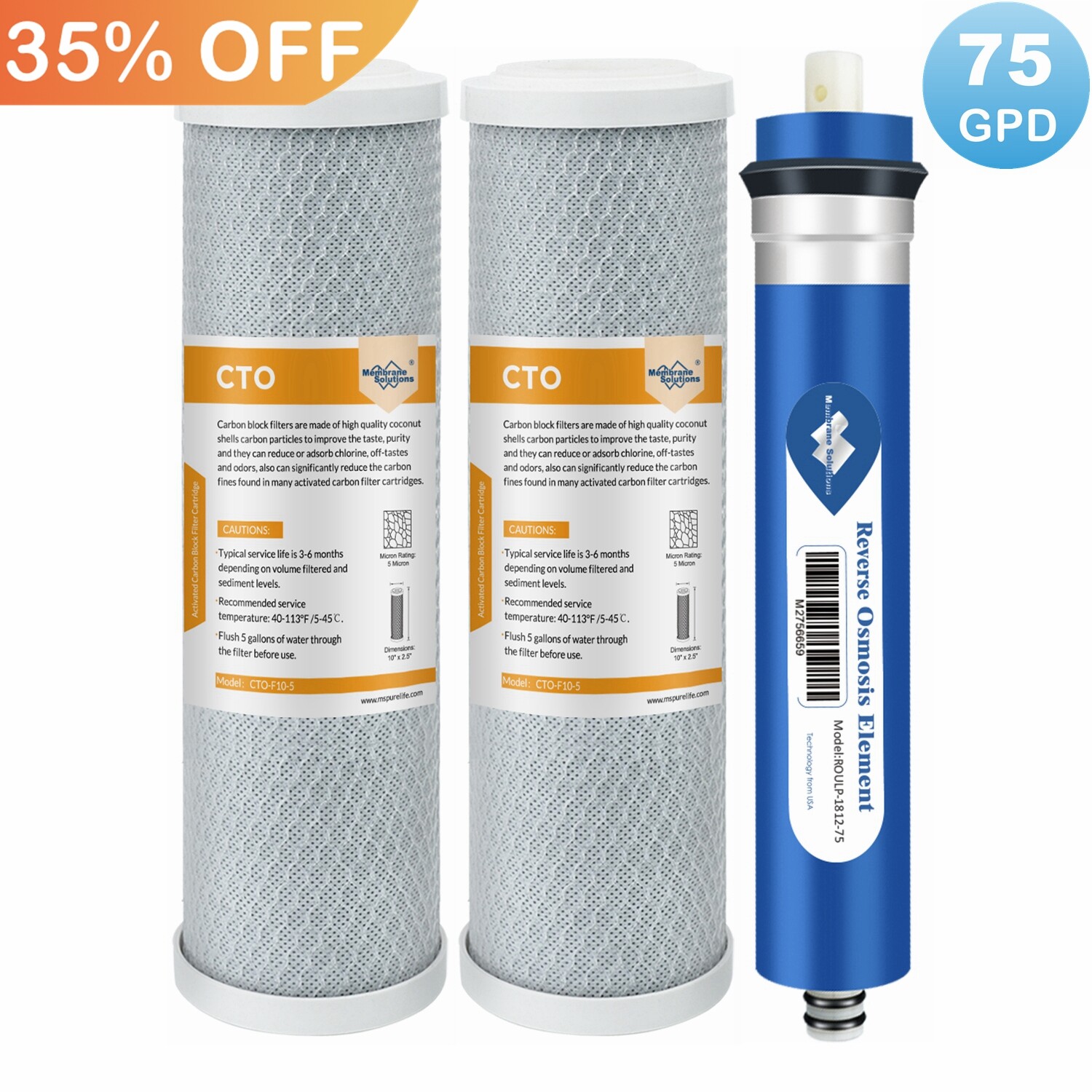 75 GPD RO Membrane Carbon Water Filter Cartridges Set for GE FX12P FX12M GXRM10G gallery