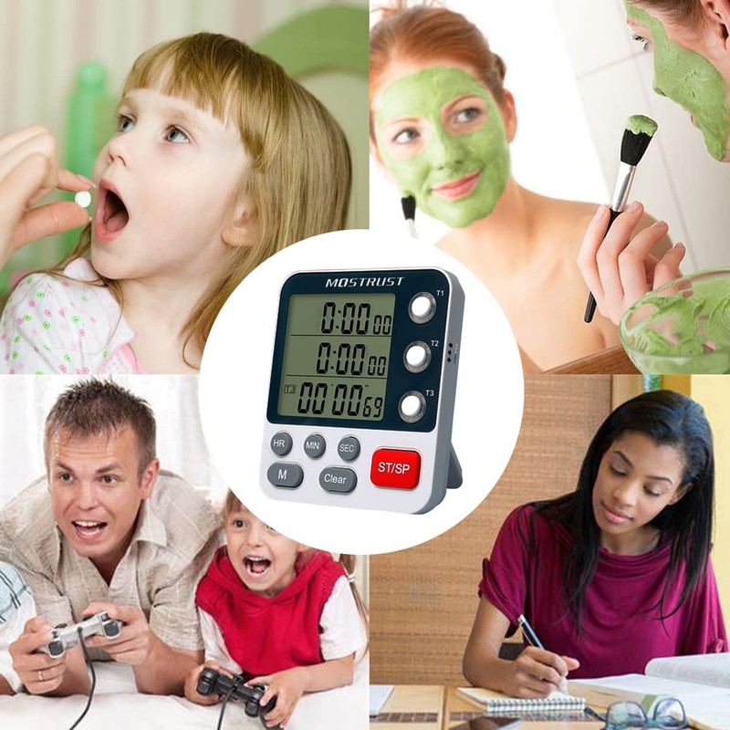 Digital Dual Kitchen Timer, 3 Channels Count UP/Down Timer, Cooking Timer, La... gallery