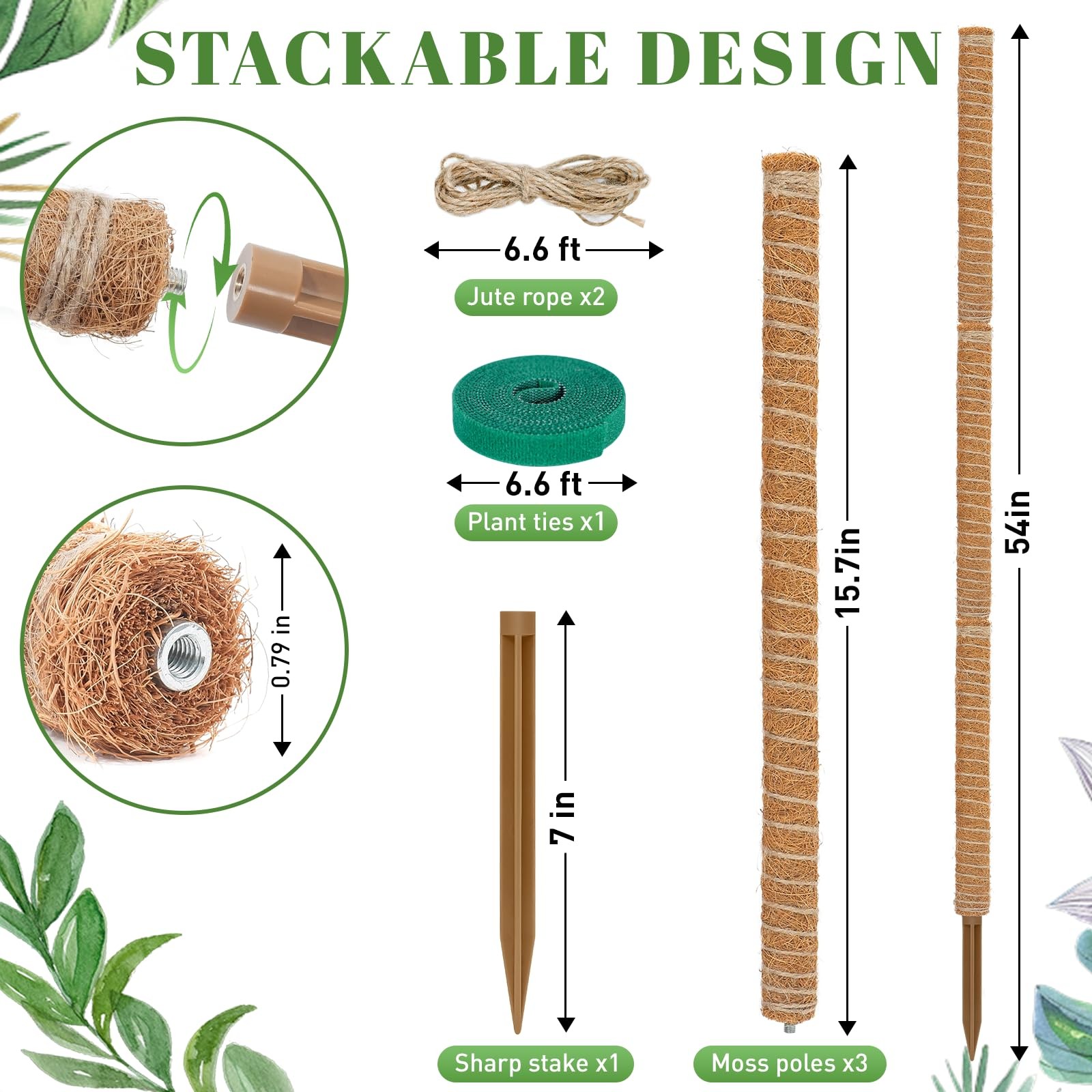 54 Inch Moss Pole, 3 Pack 16 Inch Moss Poles Monstera Plant Support, Moss gallery