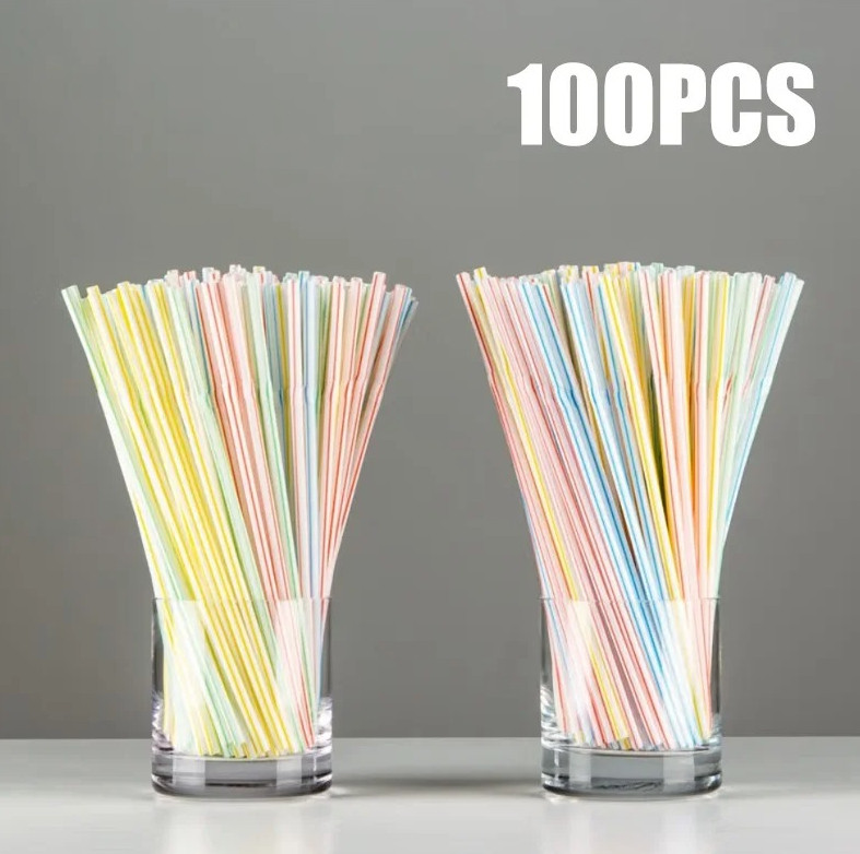 100pcs Multicolor Fluorescent Bendable Drinking Straws for Party & Kitchen - NEW