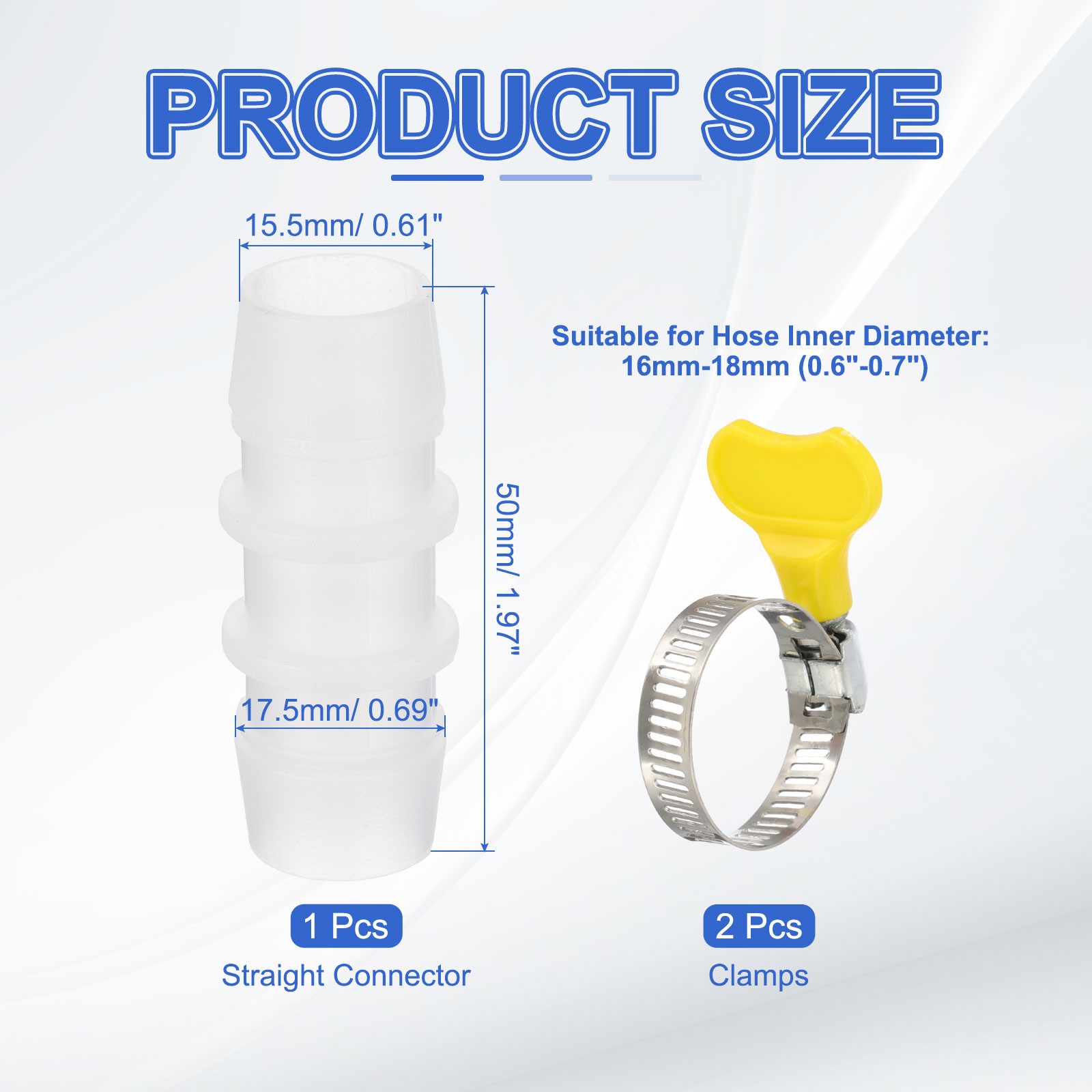 Straight Drain Hose Connector Adapter with 2 Hose Clamps for 16-18mm Hose gallery