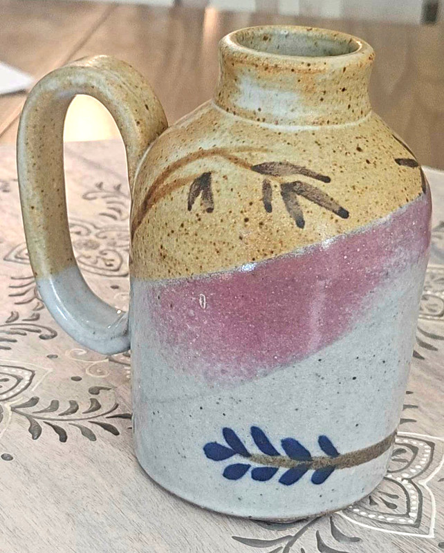 Signed Studio Art Pottery Stoneware Pitcher 6 "Handcrafted Speckled Glaze Vase gallery