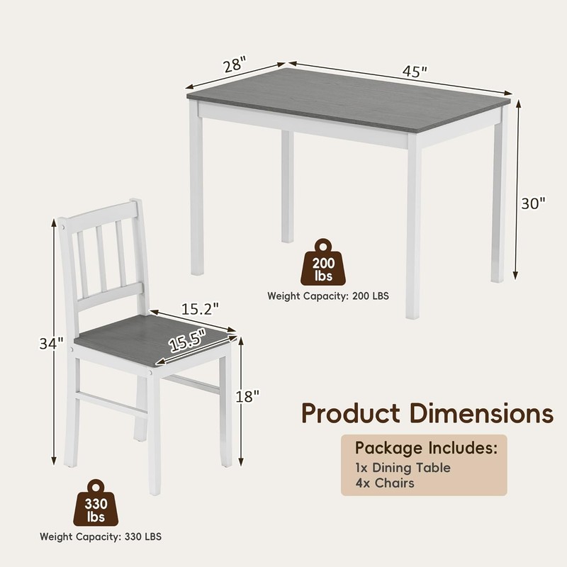 5-Piece Dining Table Set for 4, Solid Wood Farmhouse Rectangular Kitchen Table gallery