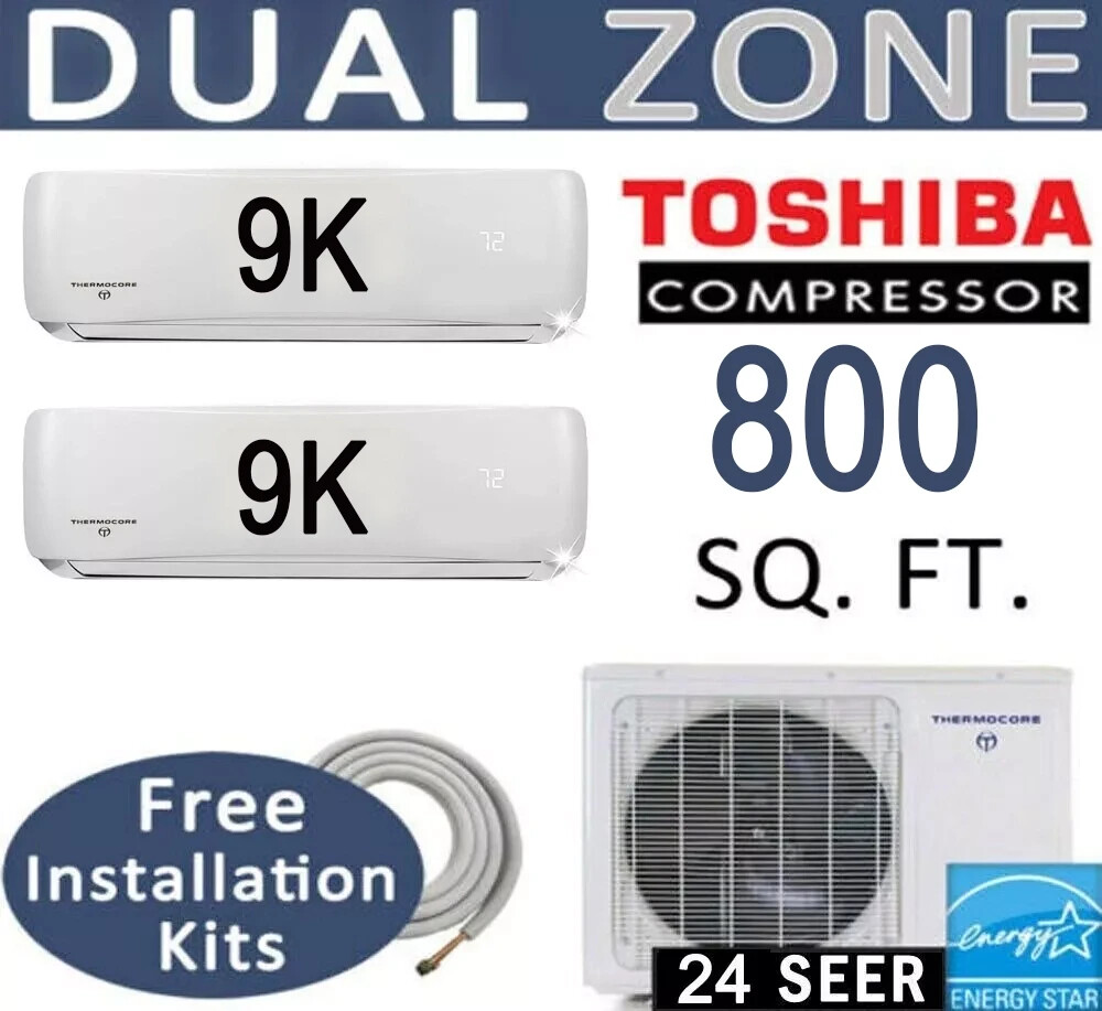 18,000 BTU Dual Zone Ductless Mini Split AC - Heat Pump: 9000x2 gallery