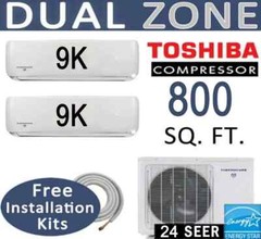 18,000 BTU Dual Zone Ductless Mini Split AC – Heat Pump: 9000×2