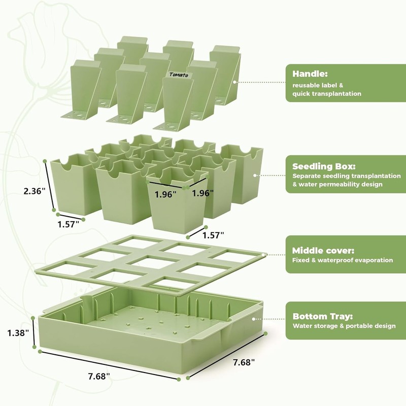 Seed Starter Tray, Extra-Thick Reusable Germination Kit,9 Deep 2.3 in Cells gallery