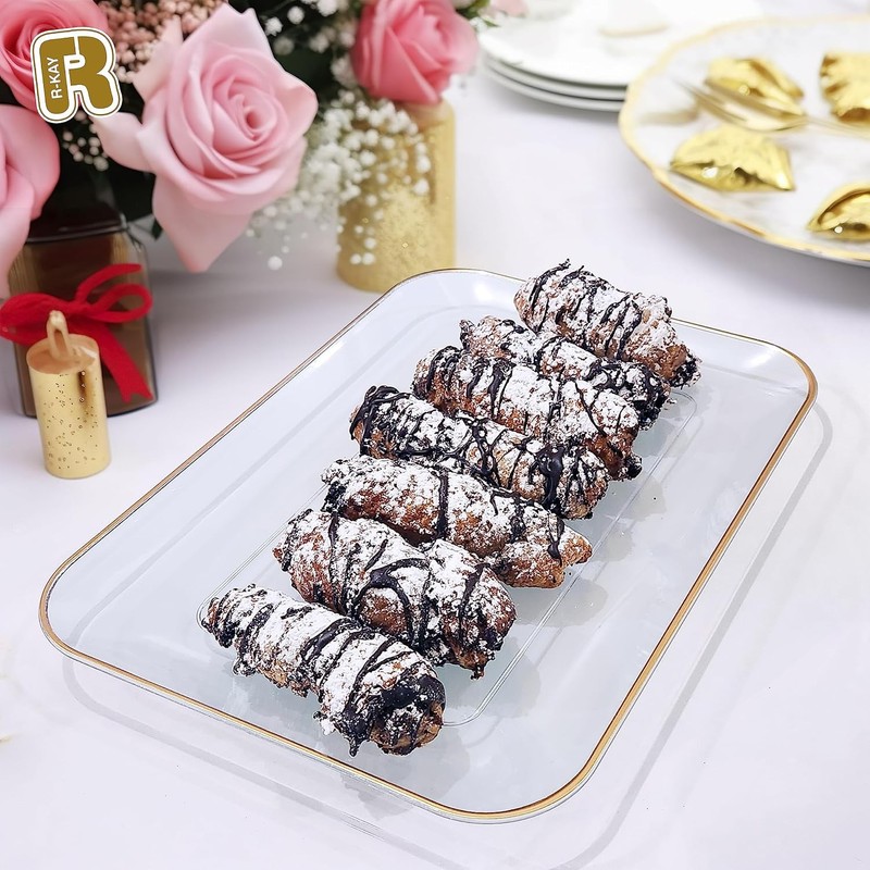 3 Pack Plastic Serving Trays for Party - Gold Serving Tray 8 x 11 Inch - Heavy gallery