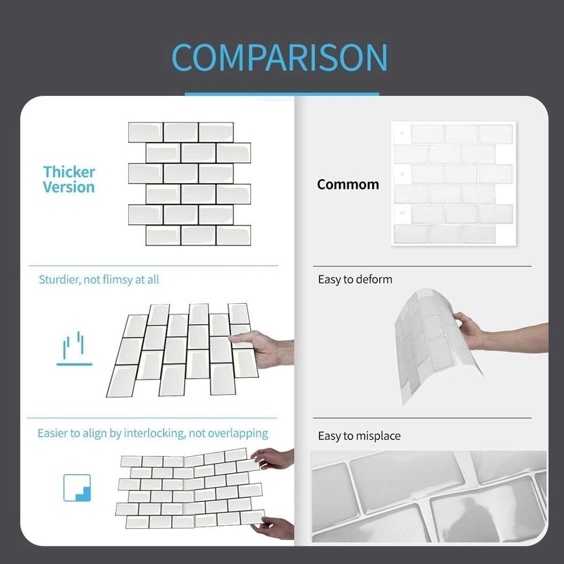 Thicker White Subway Peel and Stick Backsplash, 10 Tiles gallery