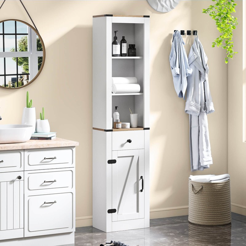 68” Tall Bathroom Cabinet with Barn Door, Drawer & Adjustable Shelf for Laundry gallery