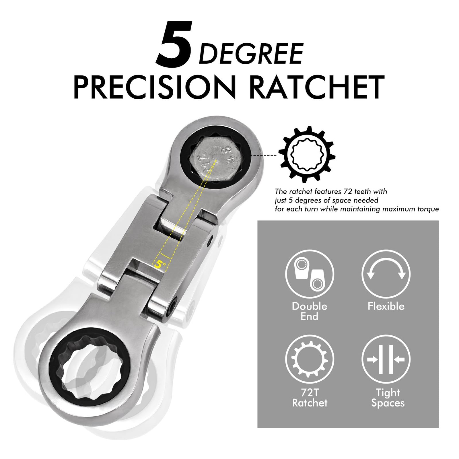 5 PCS SAE Stubby Flex Head Ratcheting Wrench Set Double Box 1/4 To 13/16 Inch gallery