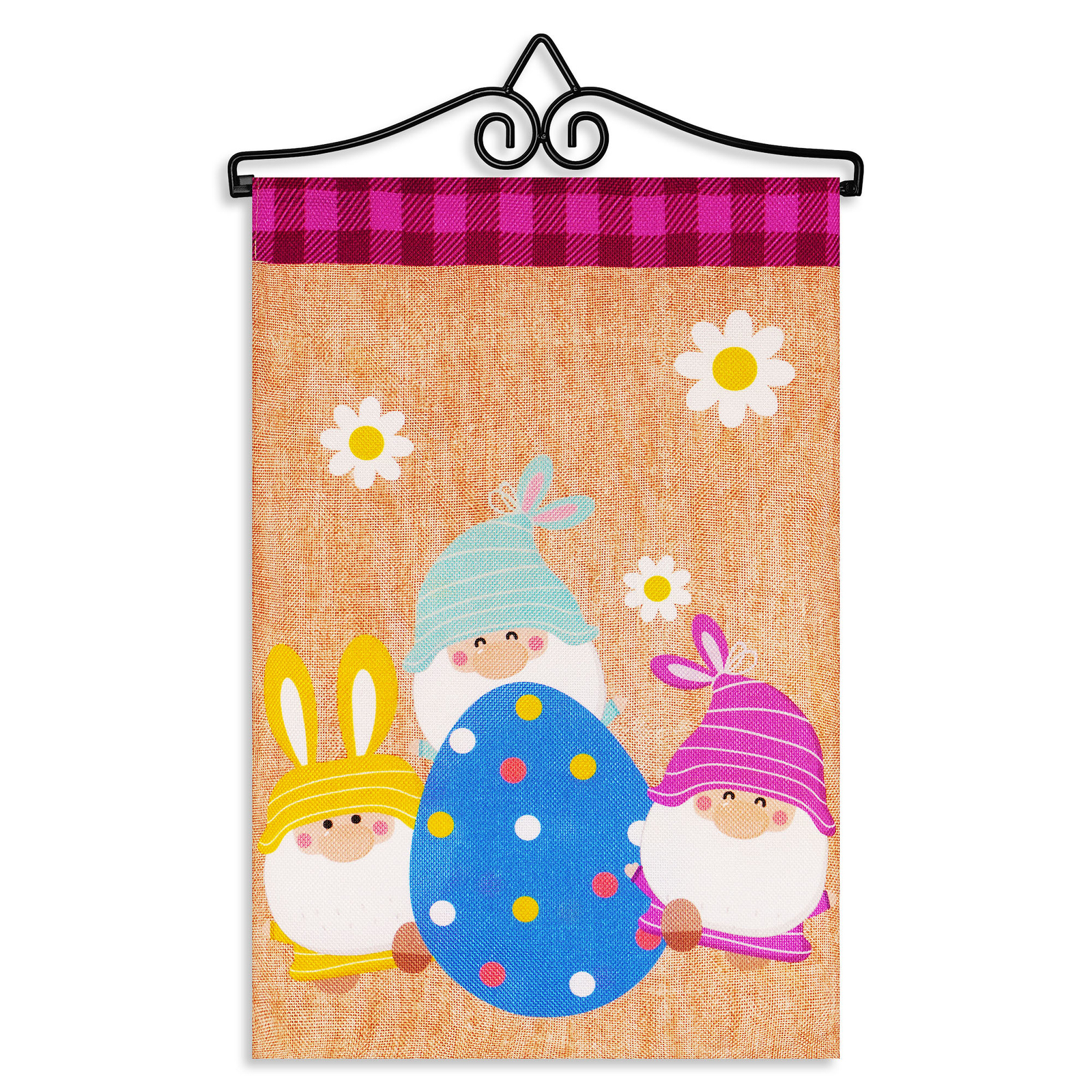 Hanger 14IN & GF 3 Gnomes with Large Easter Egg 12x18IN Printed DS Burlap Fabric gallery