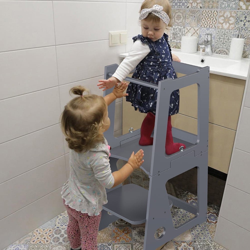 2-in-1 Wooden Learning Tower with Safety Rail, Step Stool for Kitchen Bathroom gallery
