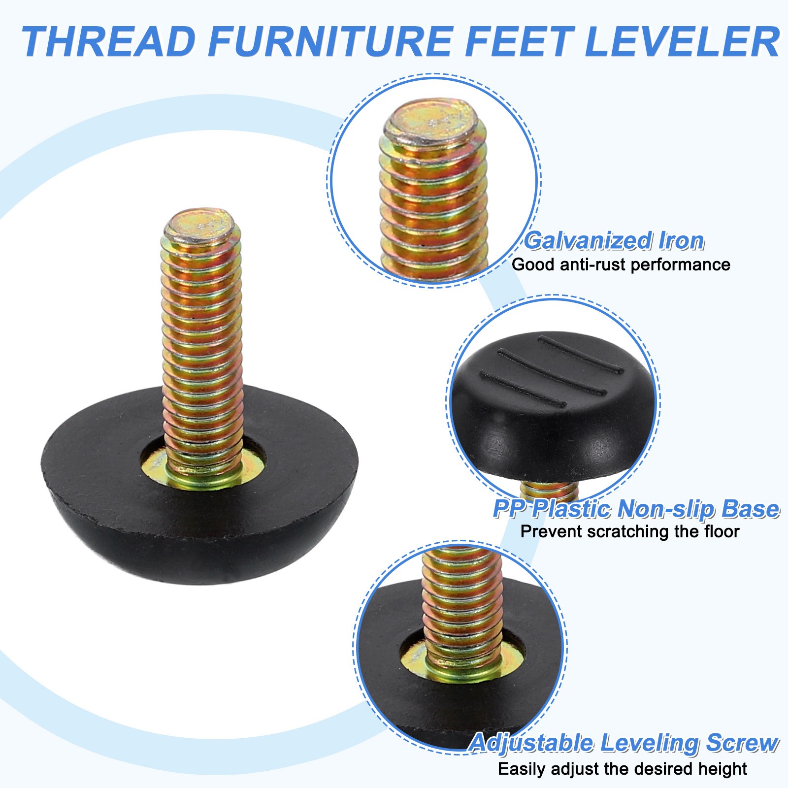 12Pcs M6 Thread Furniture Feet Levelers, 23x19 Adjustable Leveling Screw, Black gallery