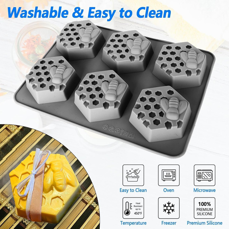 (More Styles Optional) 3 Pack Bee Soap Silicone Molds Set, round + Rectangular gallery