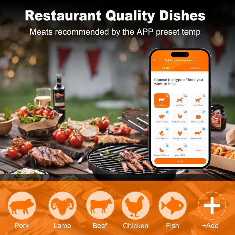 Digital Meat Thermometer with 4 Probes, 328FT Wireless BBQ Food Thermometer, gallery