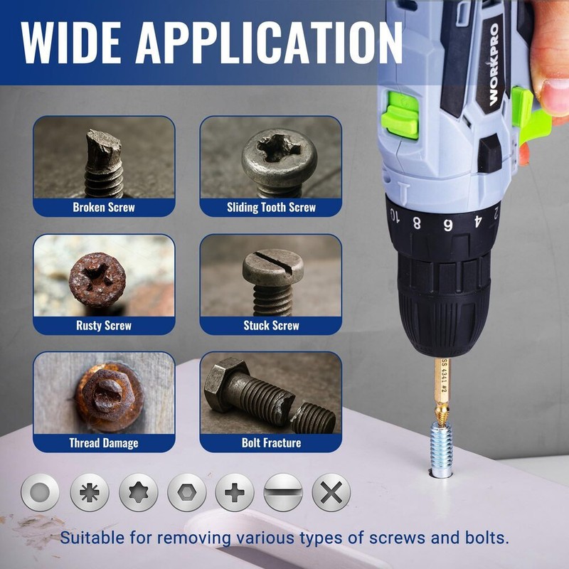 WORKPRO Stripped Screw Extractor Set 6 PIECE Screw Removal Broken Bolt Extractor gallery