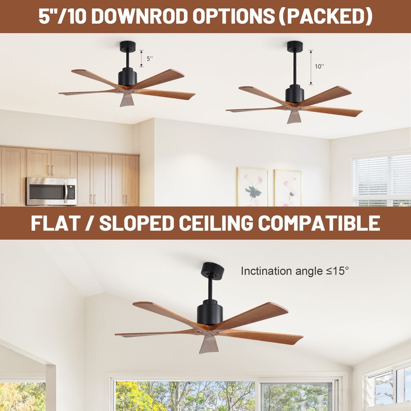 52'' Modern Low Profile Flush Mount Ceiling Fan with Remote Control & 3 Downrods gallery