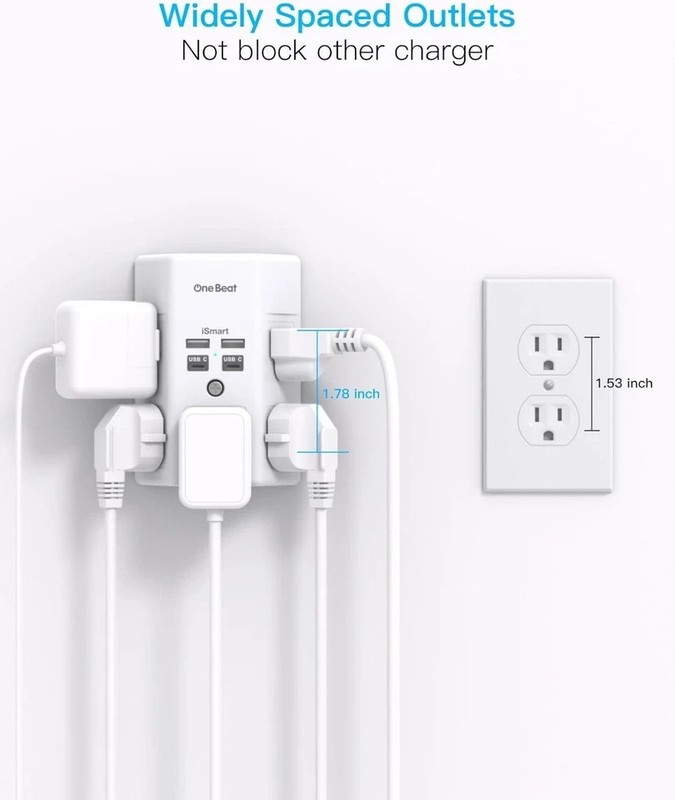 5 Outlet Extender Surge Protector Multi Plug Wall Adapter USB Charger Ports with gallery